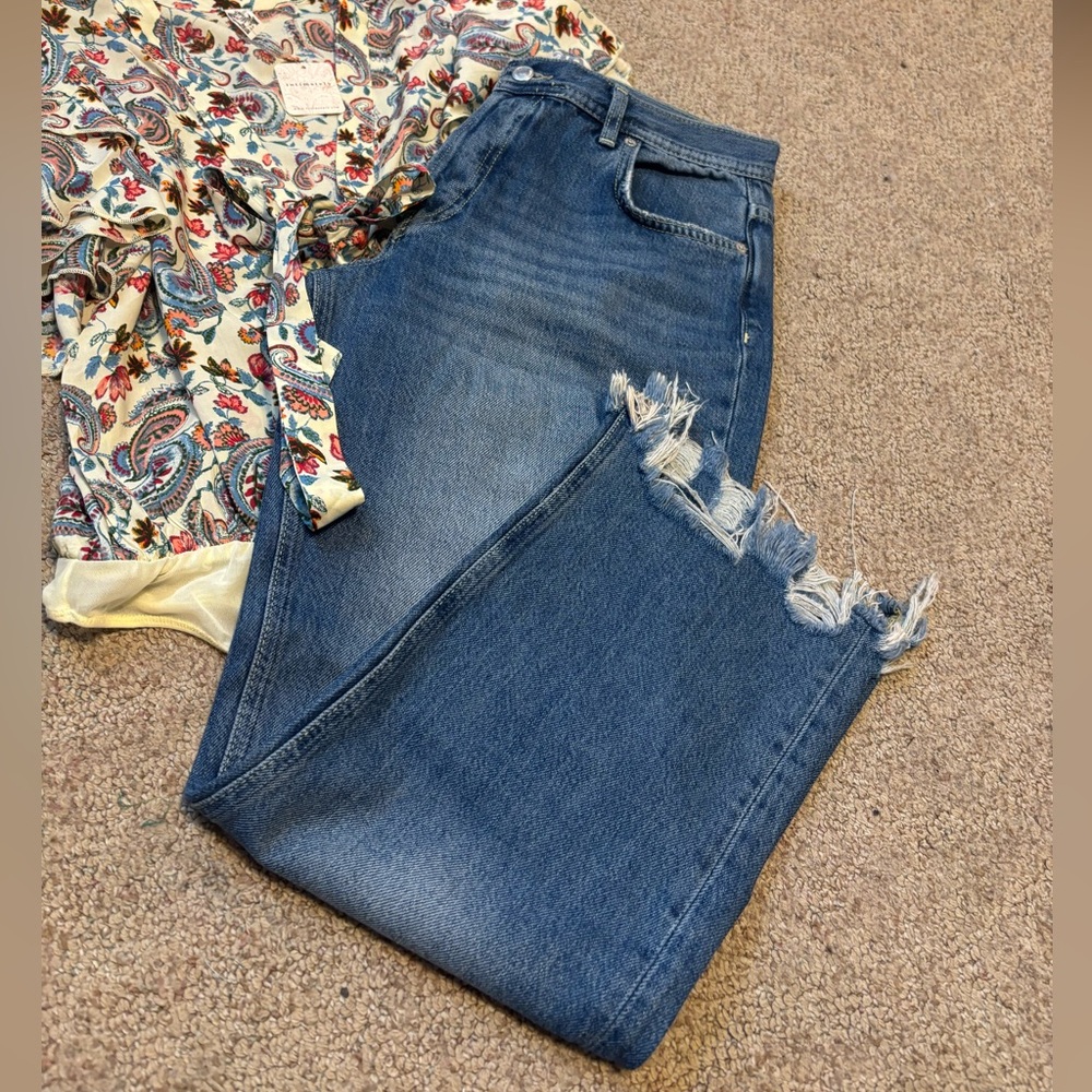 NWT! Free People Maggie Mid Rise Straight - Sequoia Blue - Size 28